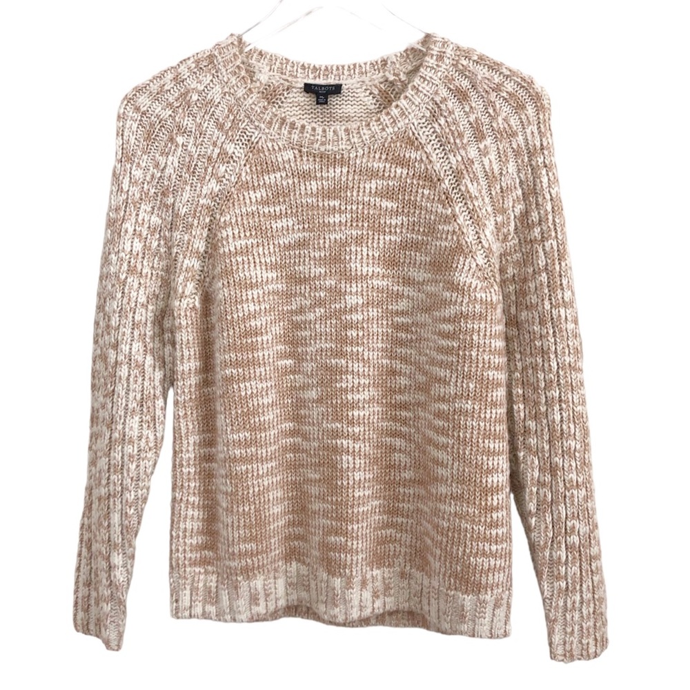 Talbots | NWT Marled Ribbed Long Sleeve Tan Cream Crewneck Sweater Medium